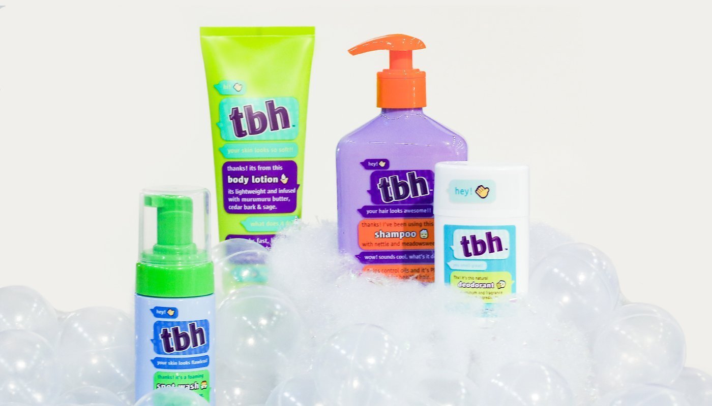 Founder Risa Barash says TBH's mission is to "help kids transition into and out of puberty by teaching them good personal care habits, guiding them through this sometimes awkward phase, and teaching them to read labels and understand good-for-you ingredients as well as ingredients to avoid.” (IBE NY 2019 Beauty Trends)