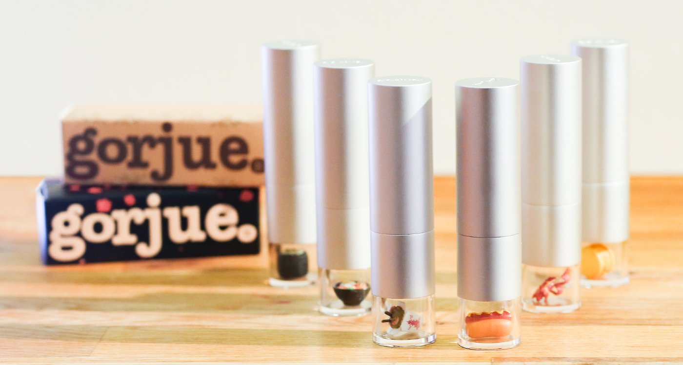 Gorjue’s lipstick line is built around colors mimicking sushi, California hamburgers, New York hotdogs and Georgia fried chicken. (IBE NY 2019 Beauty Trends)