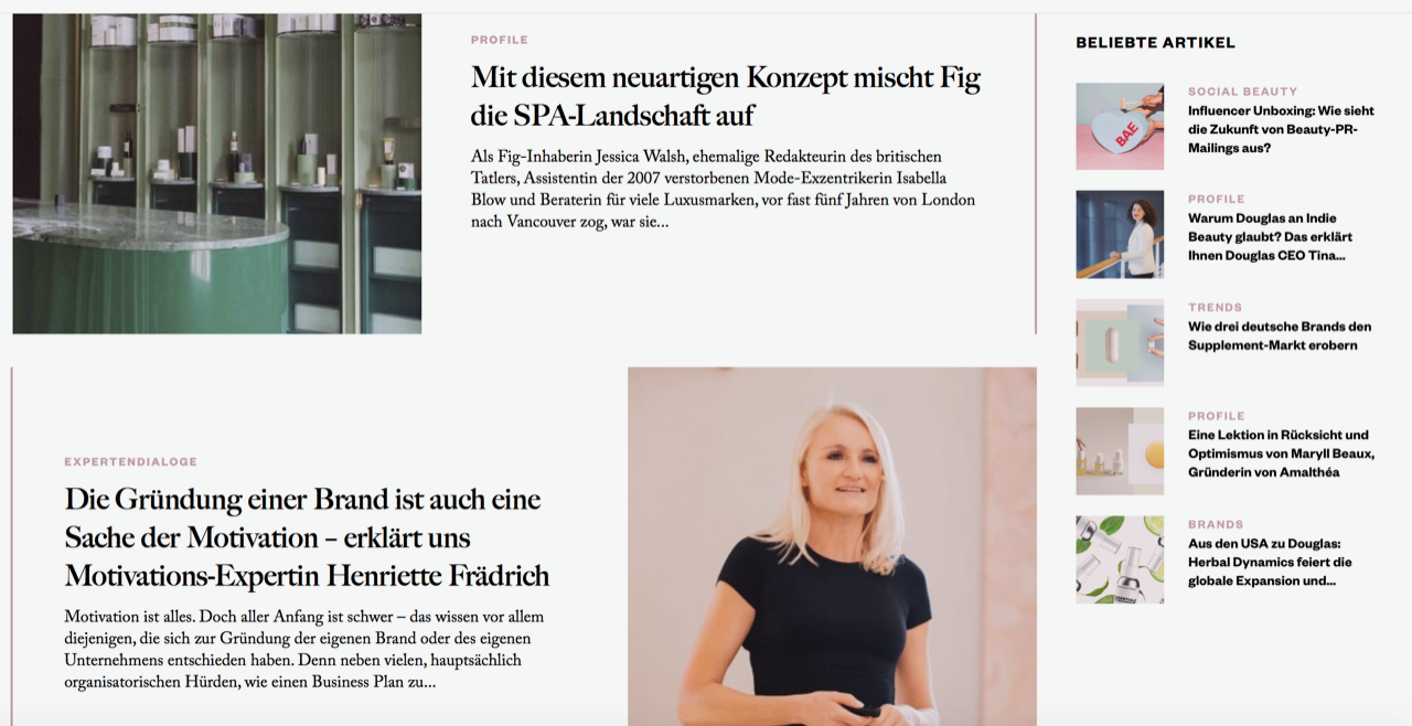 BeautyIndependent.de articles offer a uniquely European spin on the indie beauty phenomenon, covering everything from green and sustainable trends, investor attention and growth strategies for emerging brands. 