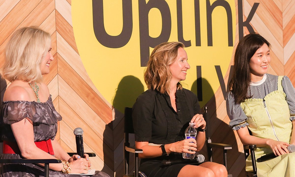 Sarah Brown of Pai Skincare (center, between Charlotte Cho of Soko Glam and IBMG’s Jillian Wright), cautioned entrepreneurs during an Uplink Live presentation to maintain their health and perspective. “You can’t pour from an empty cup,” said Brown.