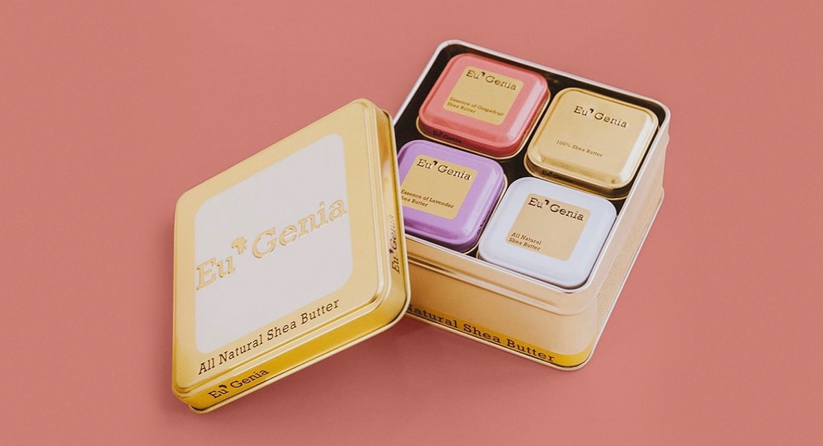 To convey the value of the product inside, Akuete’s shea butter balm arrives in recyclable metal boxes.